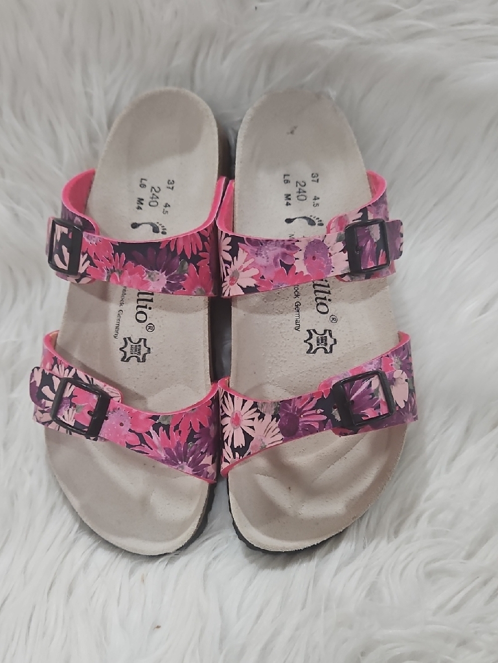 Papillio Pink Floral Double-Buckle Slide Sandals 37
